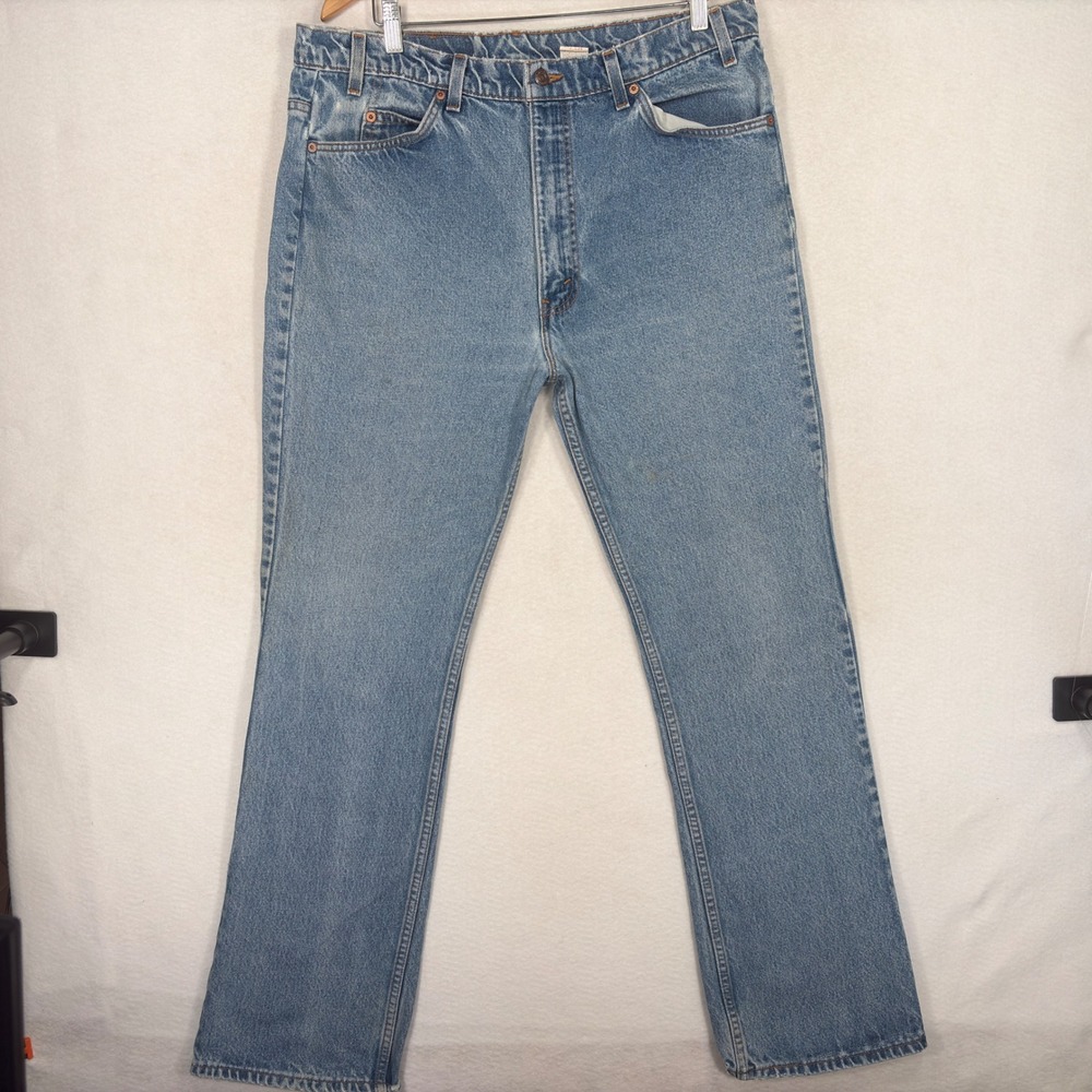 Vintage Levis 517 Orange Tab Jeans Mens 38x32 Blue Bootcut Denim Made in USA